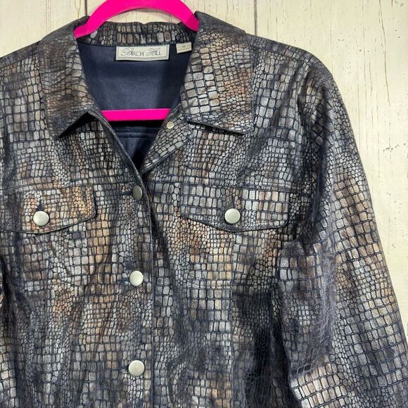 Birch Hill Croc Embossed Faux Leather Jacket Y2K Edgy Retro Glam Size M - Picture 3 of 16